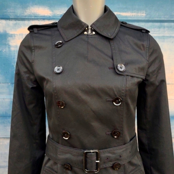 BANANA REPUBLIC LADIES BLACK DOUBLE BREASTED LUXURY BELTED TRENCH COAT
